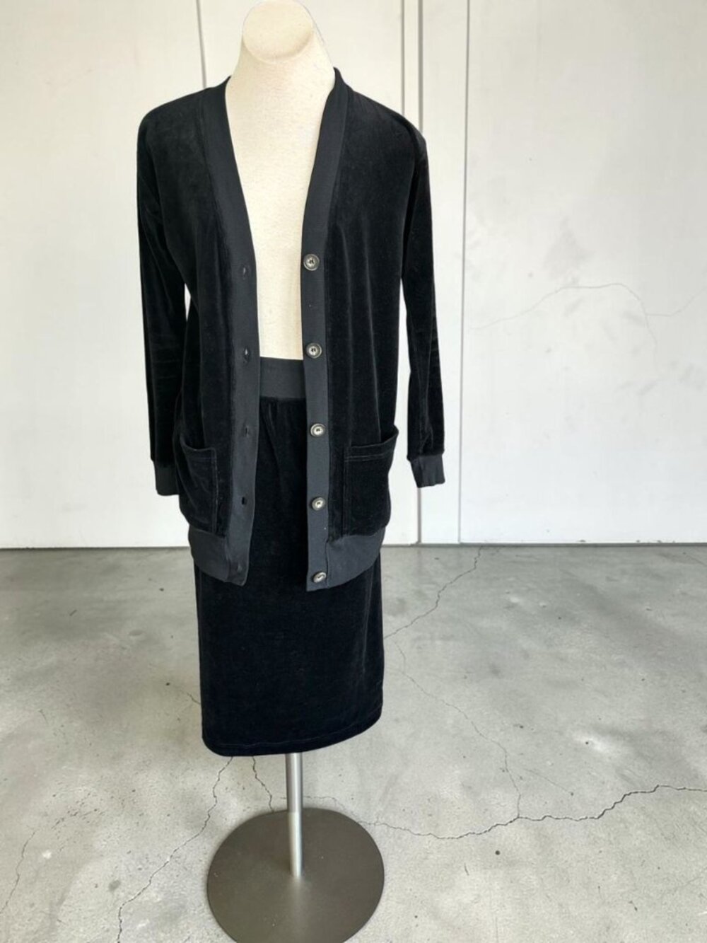 Hard Tail Forever Black Velvet Pencil Skirt Cardigan Sweater Size XS and S